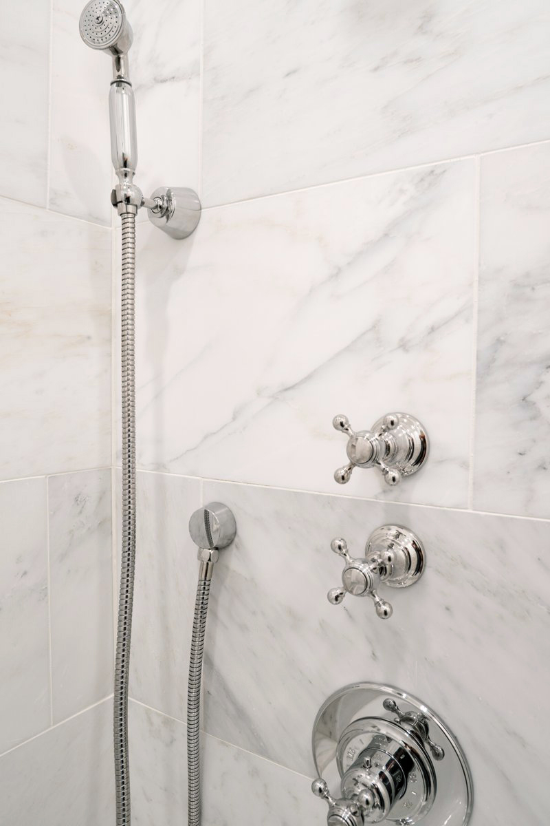  Classic prewar design with gorgeous statuario honed marble in bathroom shower for UWS Prewar Junior 4 Transformation